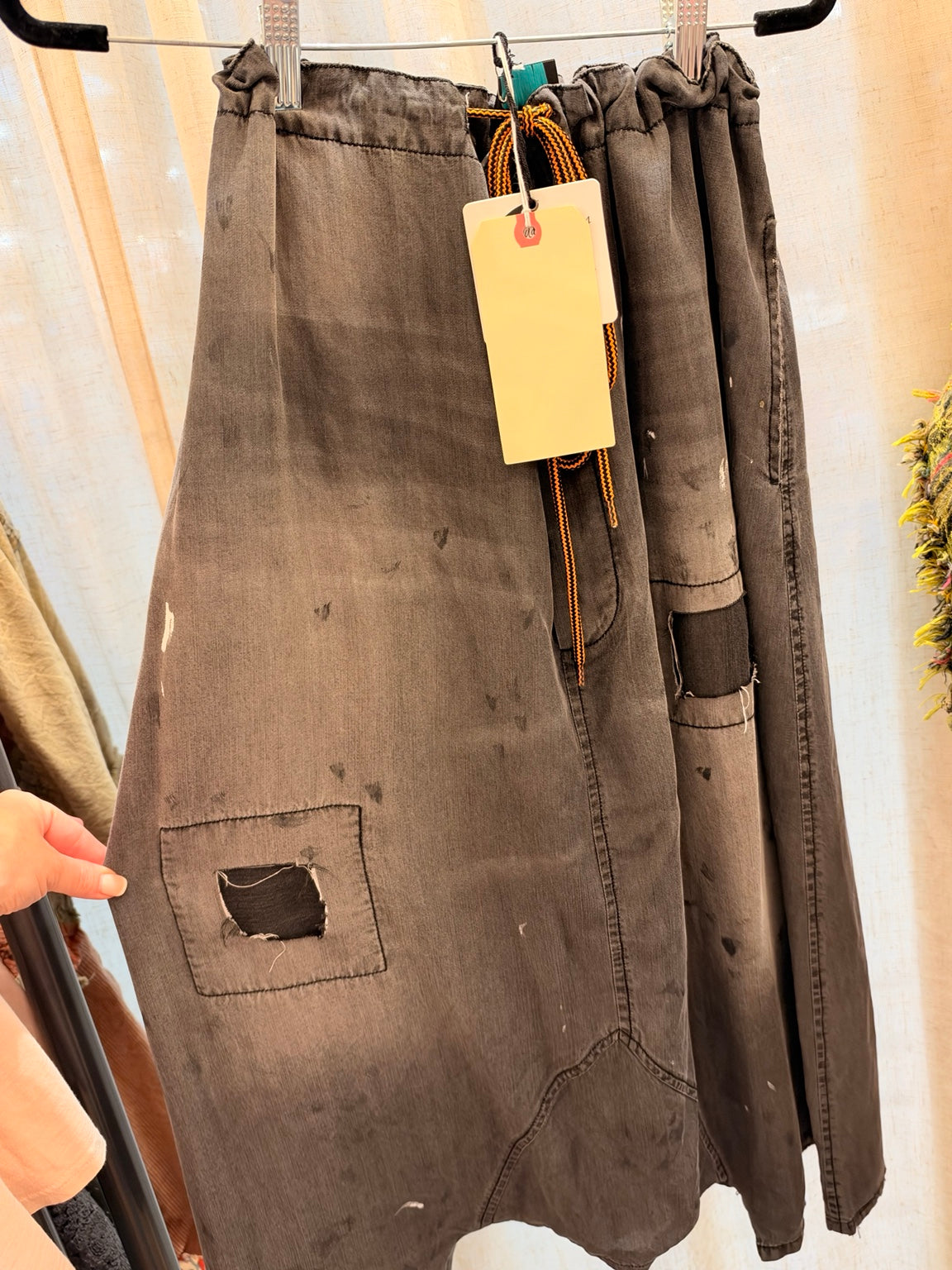 Jaded Gypsy Earthsong Harem Pants in Midnight with patch details and drawstring waist