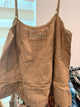Jaded Gypsy Evening Beauty Tank in warm brown with tonal embroidery and eyelet ruffle hem