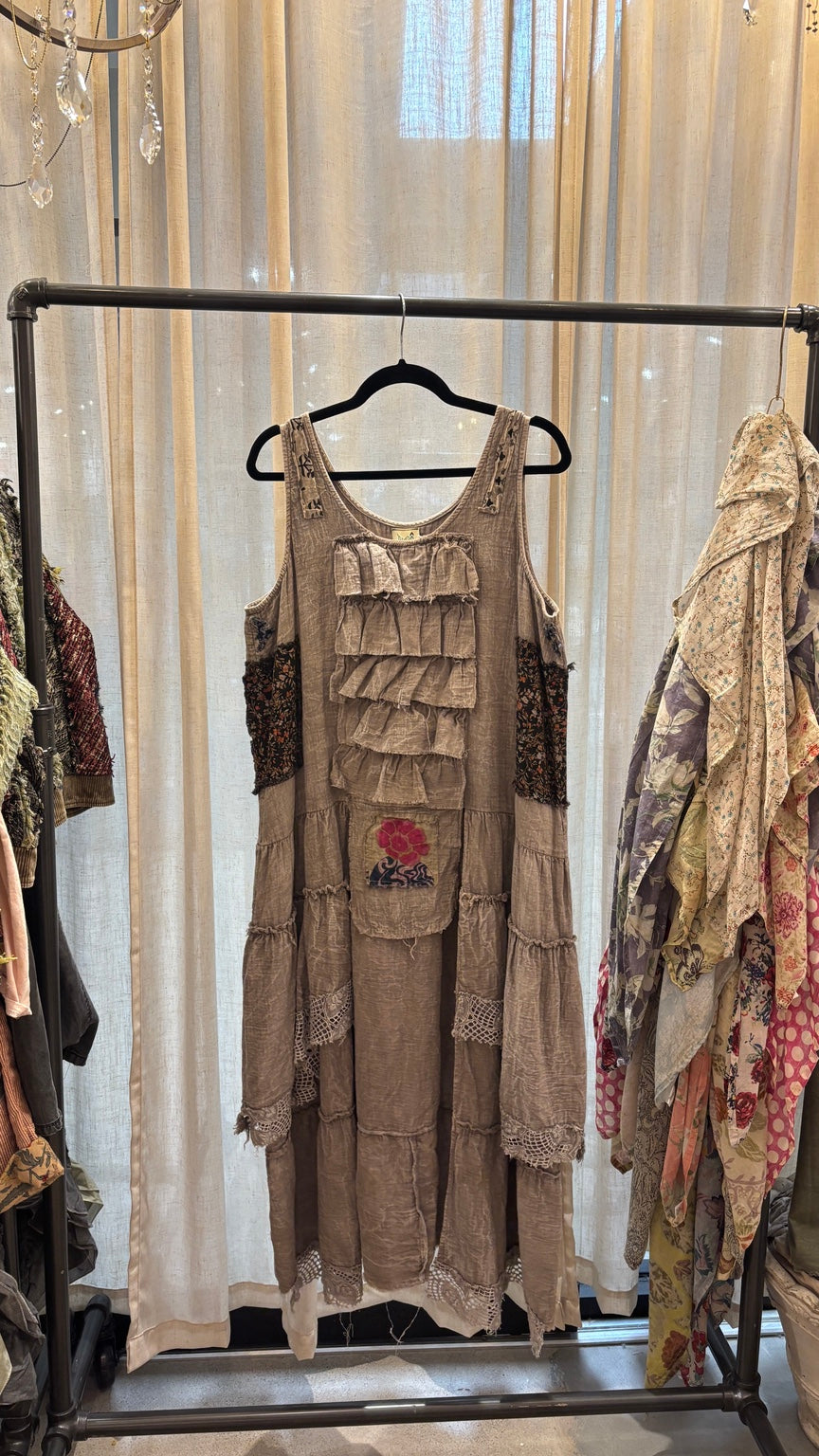 Jaded Gypsy Forever Wandering Tank Patch with tiered ruffles, floral patches and lace trim