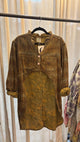 Jaded Gypsy Keepsake Jacket Mustard Plaid with curved high-low front, ruffled neckline and floral lining