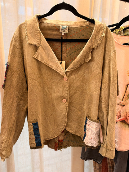 Jaded Gypsy Mosslight Jacket front with patchwork pockets