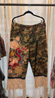 Jaded Gypsy Mystic Warrior Pant in camo with colorful dragon and floral embroidery and lace hems