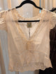 Jaded Gypsy Prairie Rose Top in Parchment with scalloped eyelet sleeves, floral embroidery and lace inserts