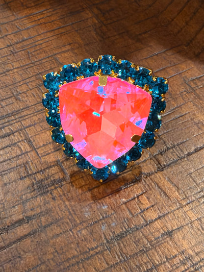 Dark pink and deep teal Jaded Gypsy statement ring