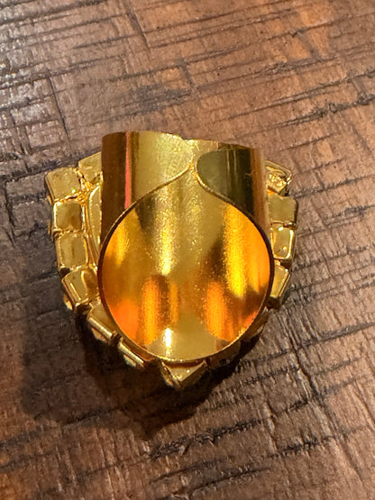 Gold-tone adjustable open band on Jaded Gypsy statement ring