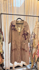 Jaded Gypsy Wander and Gather Duster with brown stripes, floral patches and ruffled pockets