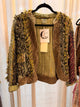 Wandering Petals Jacket in Olive with fringed patchwork, mixed patterns and contrasting textured trim