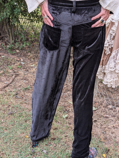 Midnight Wildflower Pants — Felecia Bella by paper lace, back view showing two patch pockets and belt loops.
