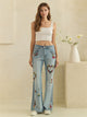 Oli and Hali YP1039-D Denim — Stitch a Story Embroidered Flare Jeans