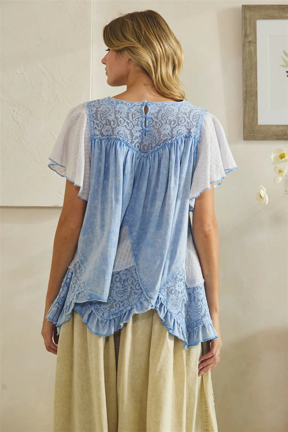 Oli & Hali Washed Lace Mix Ruffle Hem Tunic
