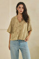 Oli and Hali Washed Vintage Metallic Studs V Neck Top in Taupe - Front view