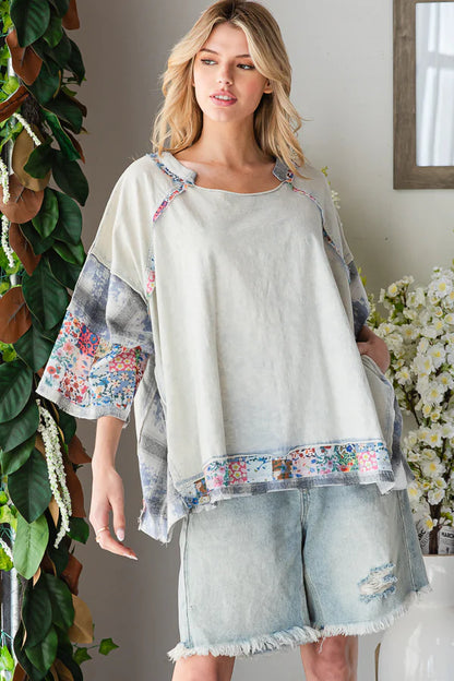 Oli and Hali Washed Multi Print PAtchworl Oversized Top
