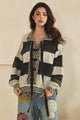 Oli and Hali Washed Contrast Stripe Lace Up Top - Black Combo front view