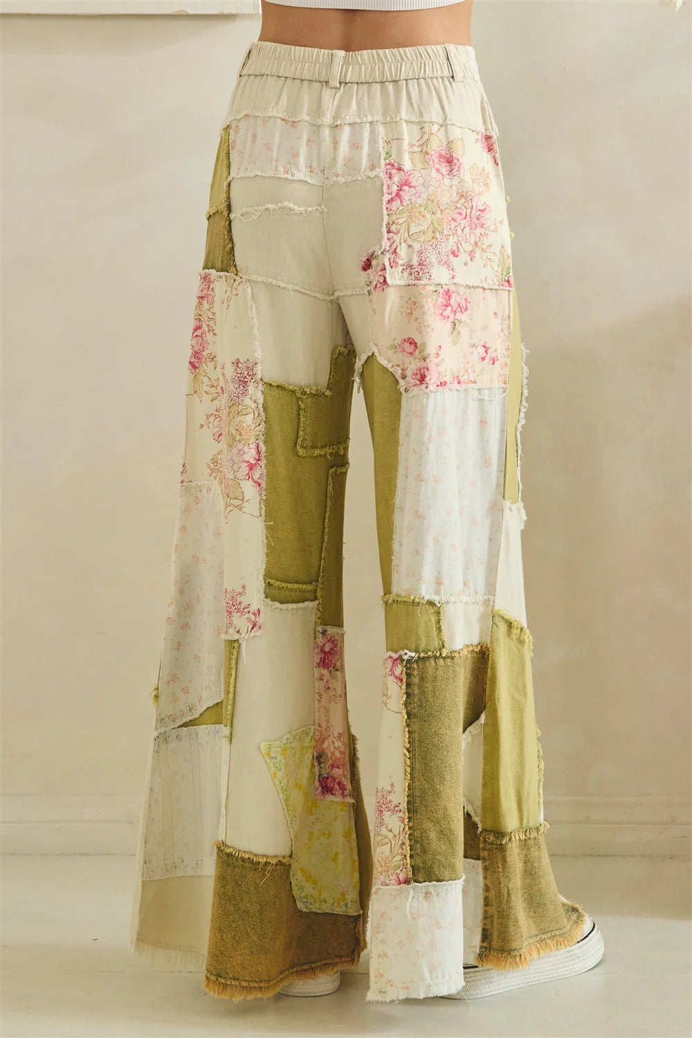 Oli & Hali Washed Floral Patchwork Flare Pants