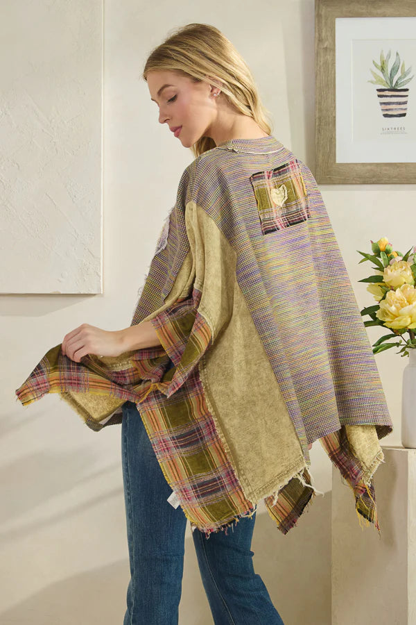 OLI AND  HALI LOVE PATCHWORK DETAIL MIXED FABRIC TOP