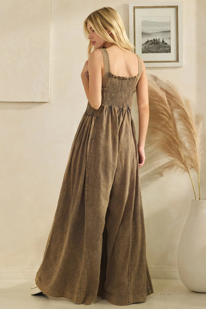 Oli & Hali Washed Wide Leg Smocked Top Knit Jumpsuit