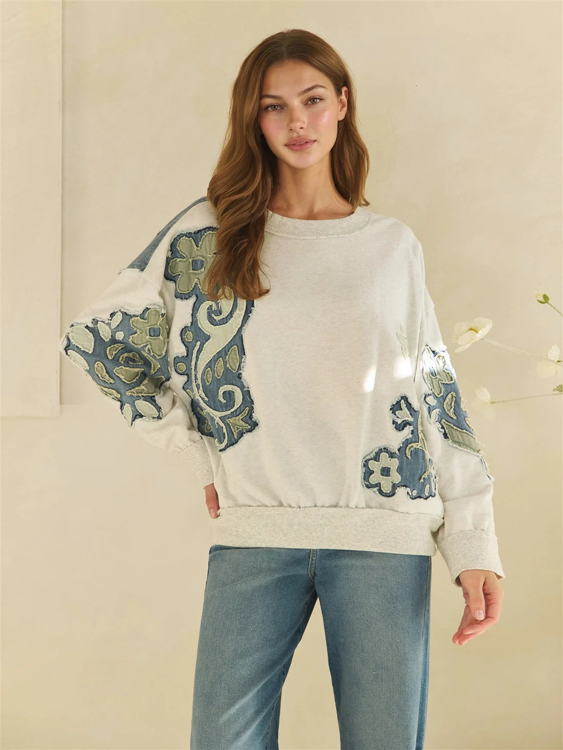 Oli and hali Washed Floral Patch Crewneck long sleeve top