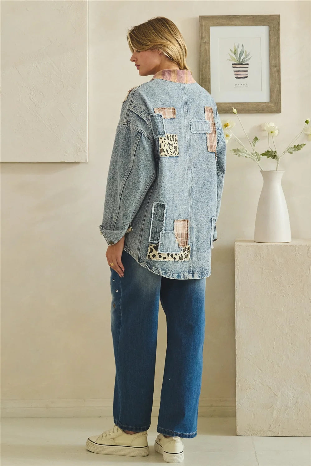 OLI AND HALI WASHED MULTI PATCHED BUTTON DOWN DENIM JACKET