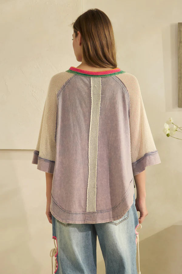 Oli & Hali Washed Crochet Collared Top