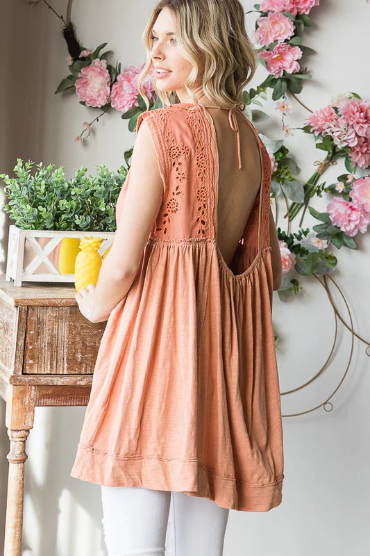 Oli & Hali Mineral Washed Embroidery Tunic Top