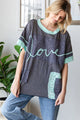 Oli & Hali Washed Eyelet Mixed Fabric Love Tee