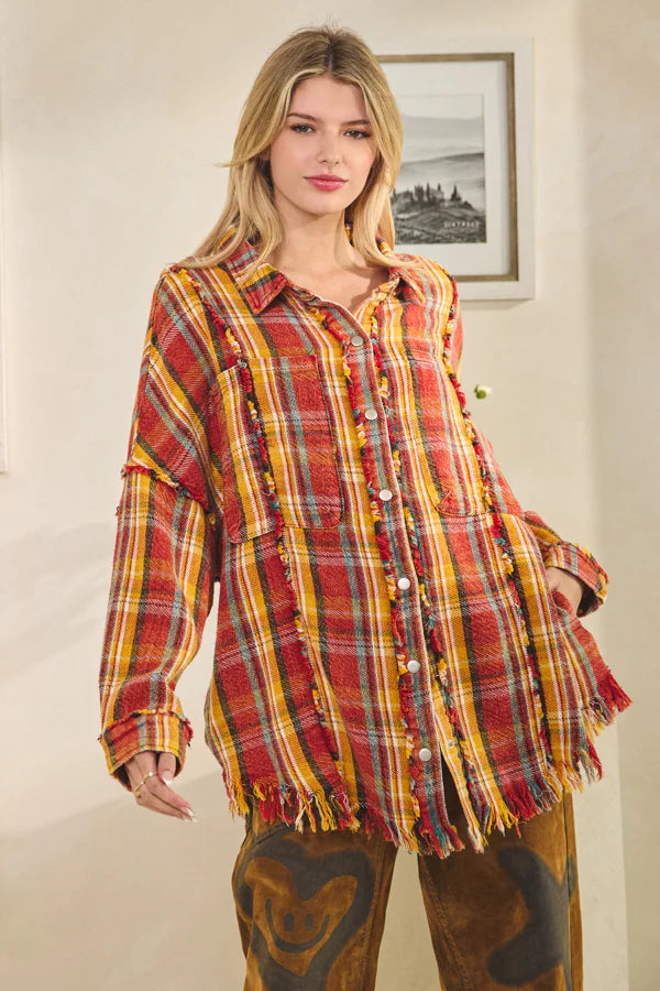 Oli and Hali WASHED PLAID SNAP BUTTONDOWN JACKET