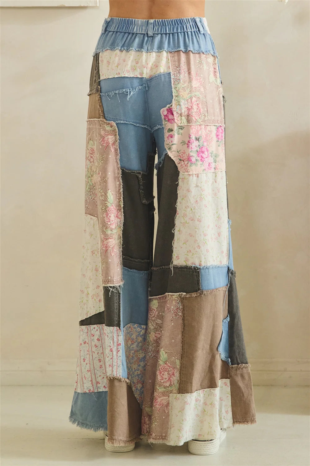 Oli & Hali Washed Floral Patchwork Flare Pants