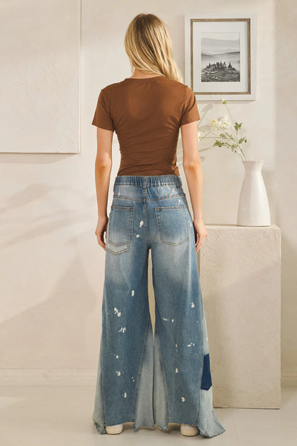 OLI AND HALI  WASHED BLEACHED WIDE LEG DENIM JEANS
