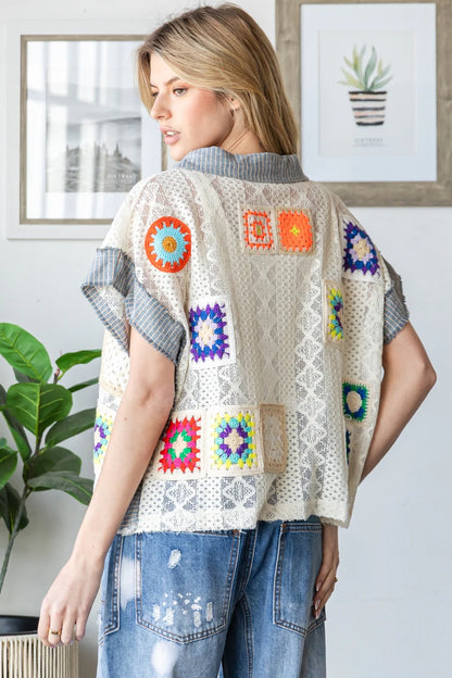 OLI AND HALI MIX MATCH CROCHET PATCHED LACE COLLAR TOP