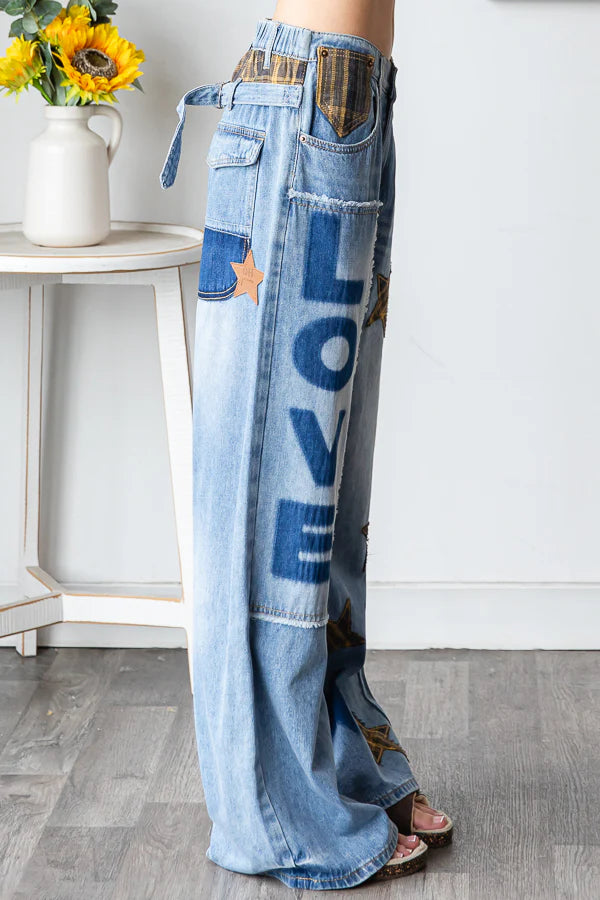 Oli and Hali Love Wash and star Patch Jeans