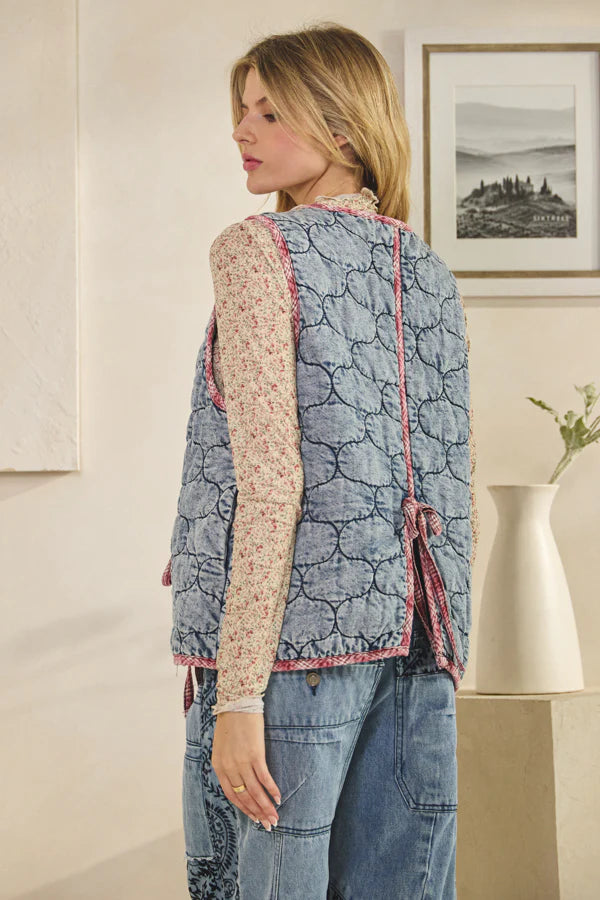 Oli and HALI WASHED TIE FRONT QUILTED DETAIL VEST