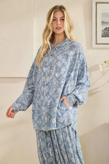 Oli and Hali Washed Paisley Printed Button Down Shirt - Front view