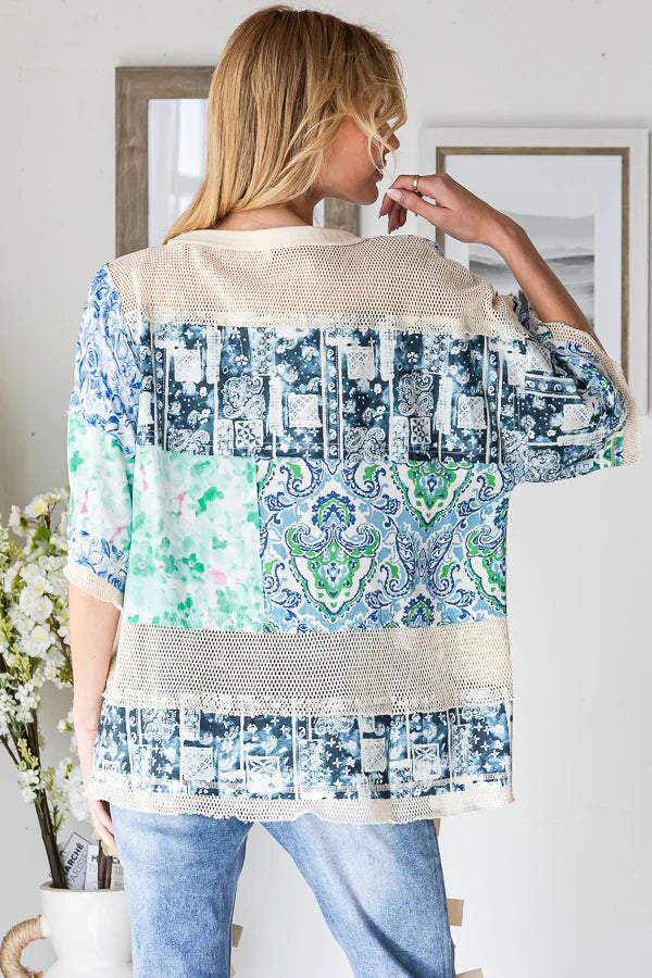 Oli & Hali Mixed Print Mesh Contrast Relax Top