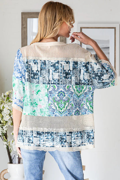 Oli & Hali Mixed Print Mesh Contrast Relax Top
