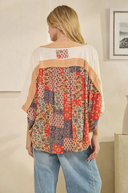 Oli & Hali Washed Rib Crossed Patchwork Top