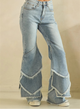 Oli and Hali Washed Tiered Frayed Hem Flare Jeans - Front view