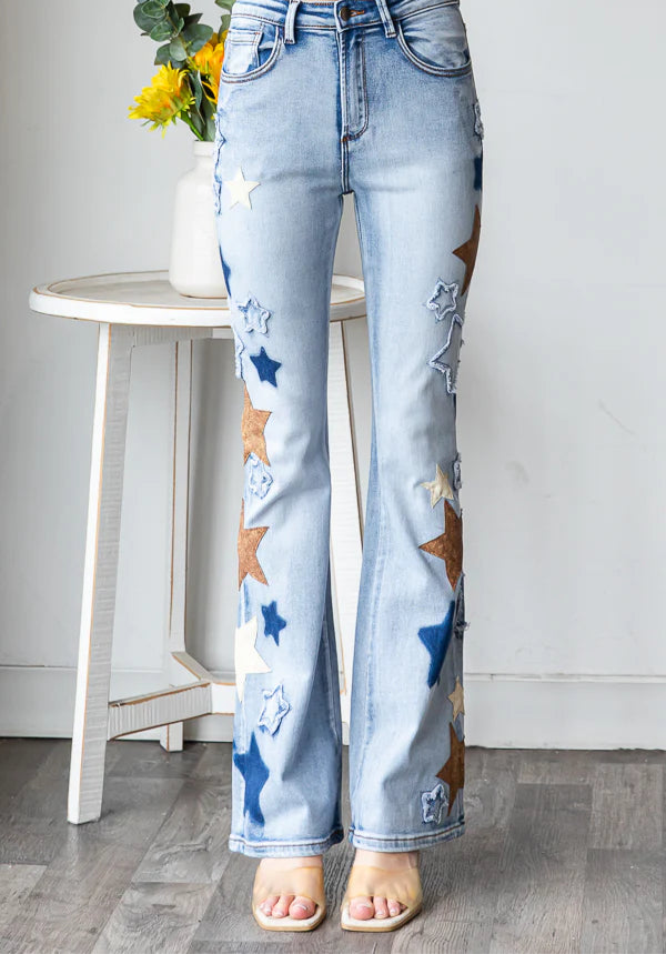 Oli and Hali  WASHED STAR PACTHWORK DENIM JEANS