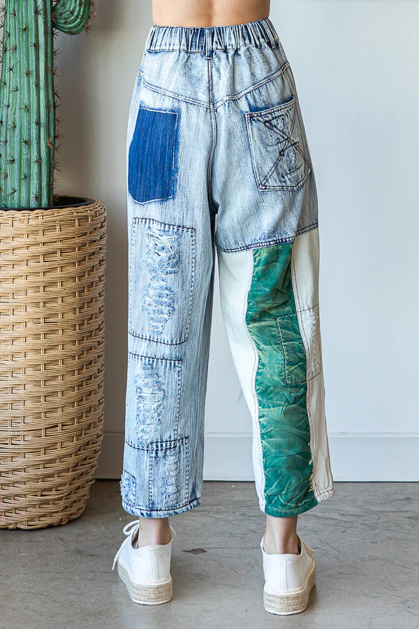 Oli and Hali WASHED DISTRESSED PATCHWROK DENIM JEANS