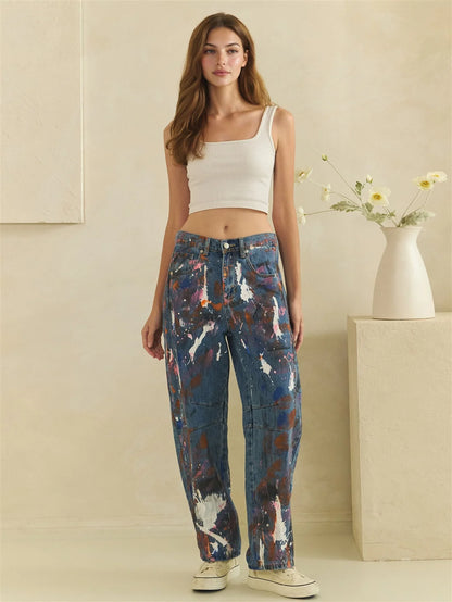 Oli and Hali PAINT SPATTERED BARREL JEANS