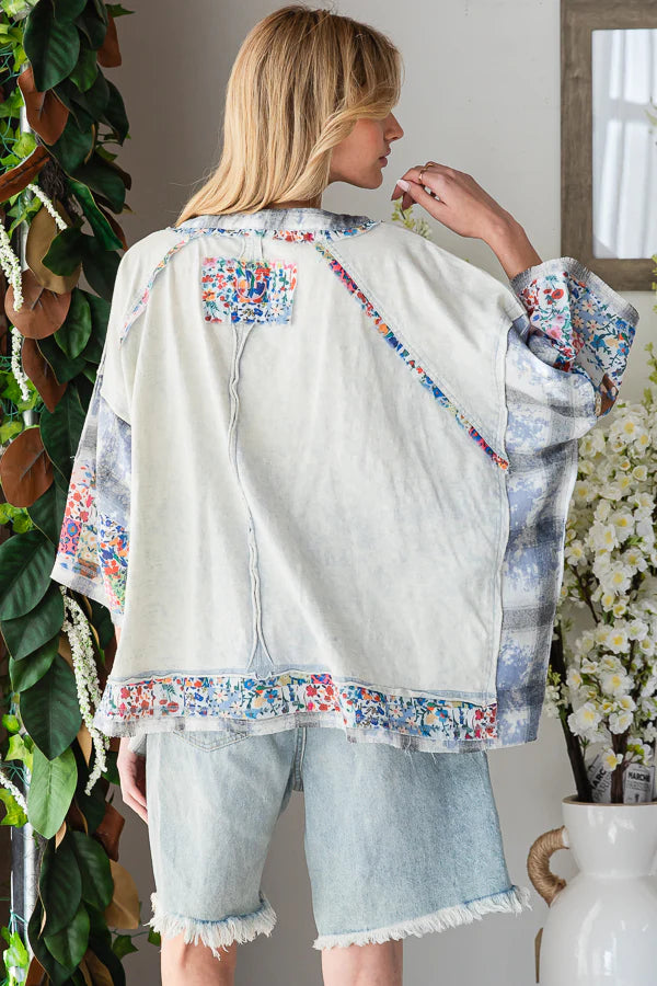 Oli and Hali Washed Multi Print PAtchworl Oversized Top