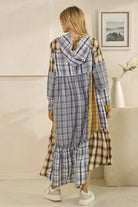 OLI AND HALI WASHED PLAID MIXED HOODED LONG SLEEVE DUSTER