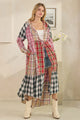 OLI AND HALI WASHED PLAID MIXED HOODED LONG SLEEVE DUSTER