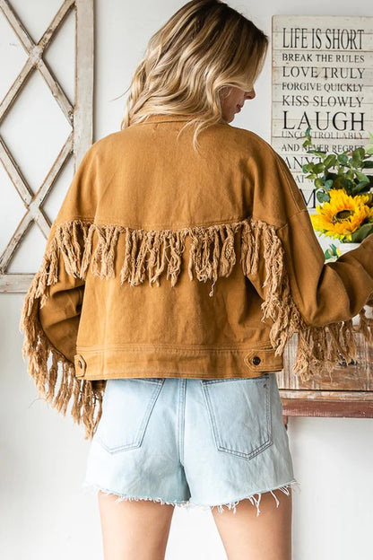 OLI AND HALI WASHED BUTTON DOWN FRINGE TWILL JACKET
