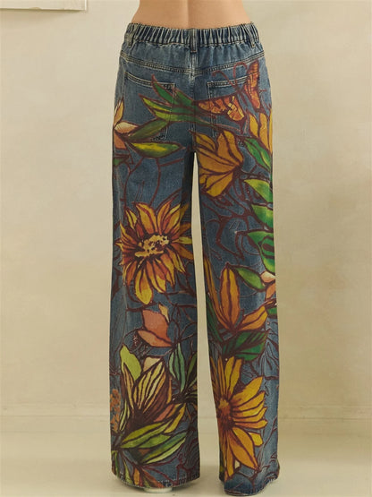 Oli and hali Watercolor sunflower stright Jeans
