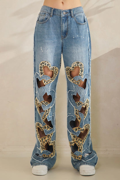 OLI AND HALI WASHED HEART CUTOUT JEANS