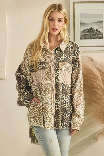 OLI AND HALI WASHED PAISLEY LEOPARD BUTTON DOWN SHIRTS