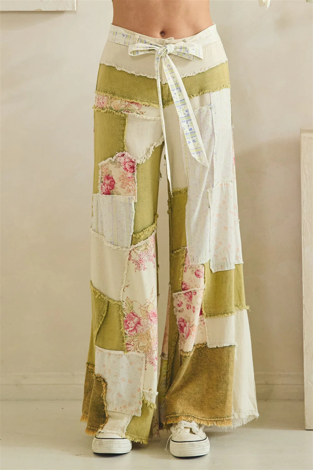 Oli & Hali Washed Floral Patchwork Flare Pants