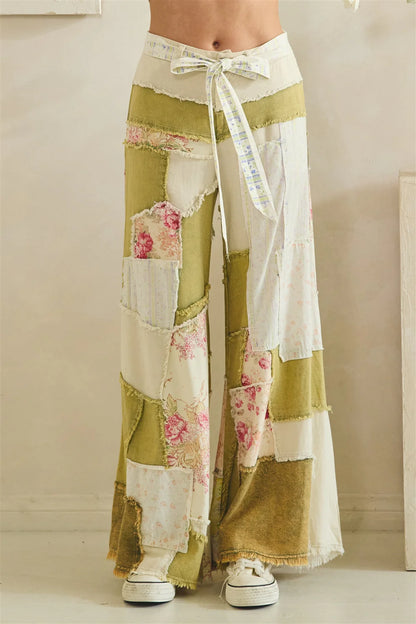 Oli & Hali Washed Floral Patchwork Flare Pants