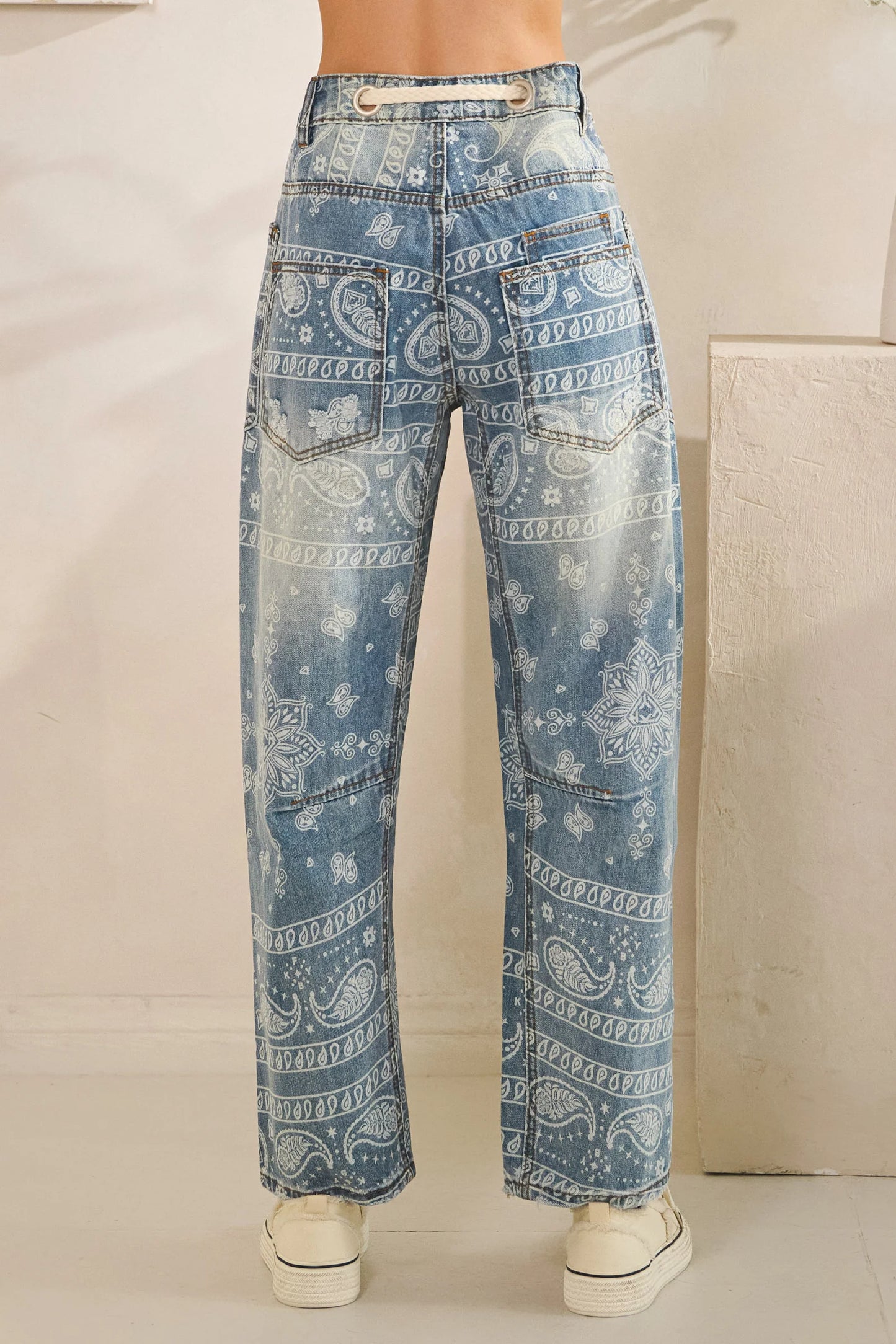 OLI AND HALI WASHED PAISLEY PATCH PRINT DENIM