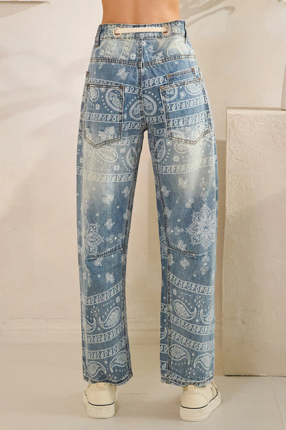 OLI AND HALI WASHED PAISLEY PATCH PRINT DENIM